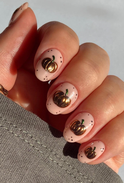 fall pumpkin nail art. fall nails designs and ideas short nails.