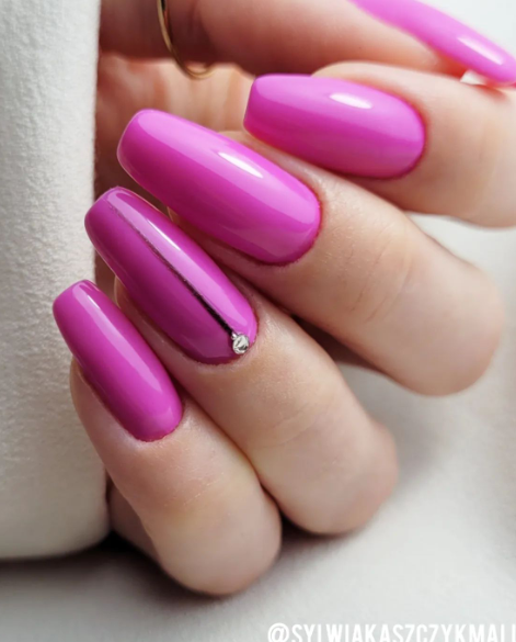 fuschia pink fall nails. long bold pink autumn nails. september nails.