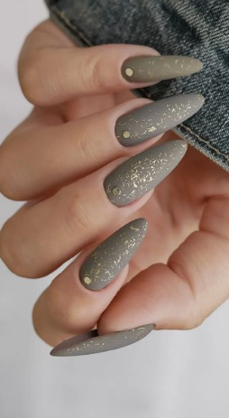 gray and gold fall nails. fall nail designs ideas almond nails.