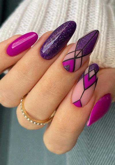 purple and pink fall nails. october purple glitter nails designs
