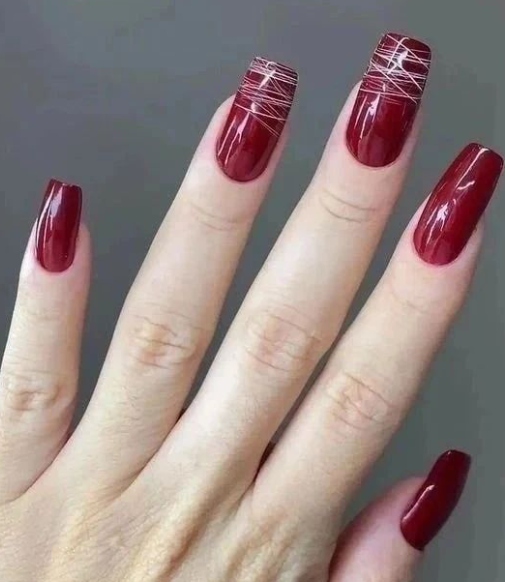 red fall nail art. fall nails designs ideas. autumn red nails.