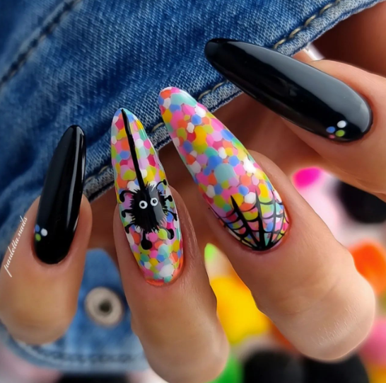 spider polka dot halloween october nails. fall nails designs ideas almond acrylic.