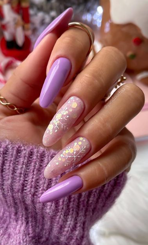 pink and purple winter nails. christmas nail ideas. nude snowflake nail designs.