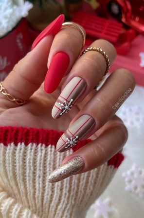 plaid winter nails design. festive christmas nail designs ideas almond acrylic.
