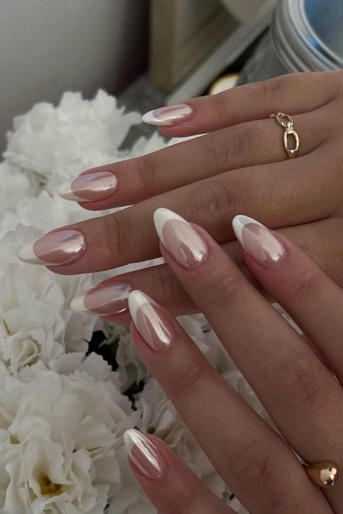 french manicure glazed donut nude wedding nails. nude bridal nails. french manicure nails. chromatic pink nails.