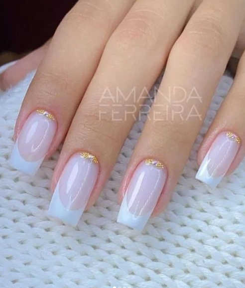 french manicure wedding nails. bridal nail designs. pink nude classic trendy gel nails.