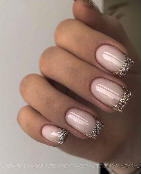 glitter tipped pink nails. bridal nail designs. wedding nails ideas pink classic. trendy nails.