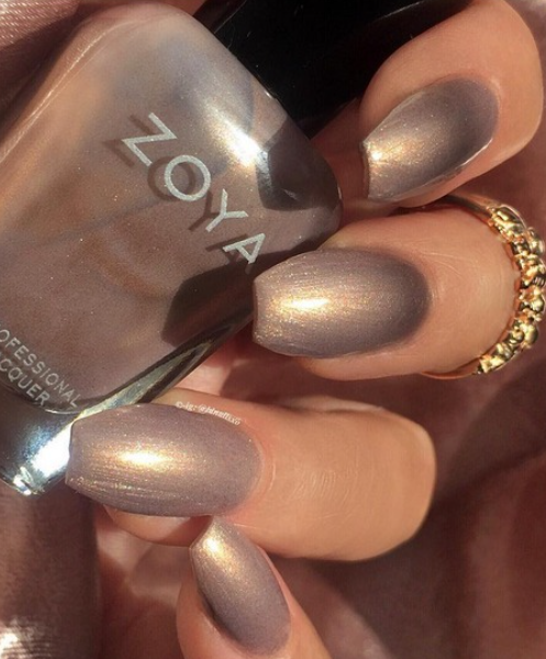 Beth bronze nail polish by Zoya. neutral gold nails. winter nails. january nails. shimmery neutral nails coffin shape.