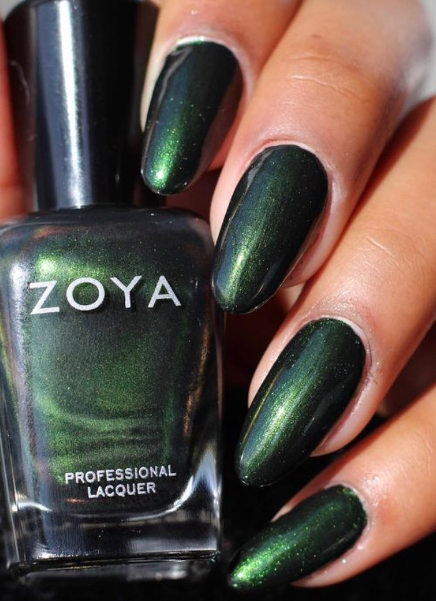 Zoya Clarice dark green nail polish. winter nals. january nails. deep nail colors.