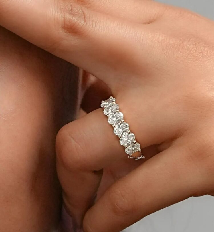 Oval Cut Lab Grown Diamond Half Eternity Band Etsy