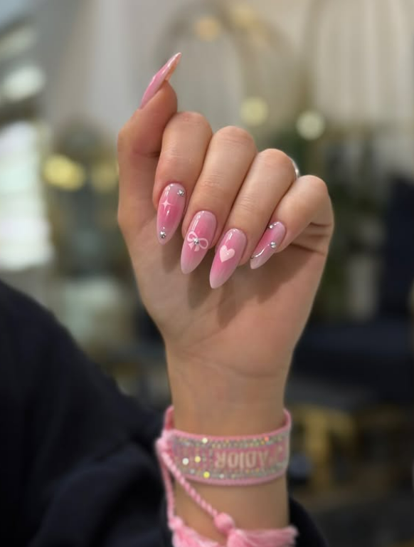 Ombre Barbie Pink nails in almond shape