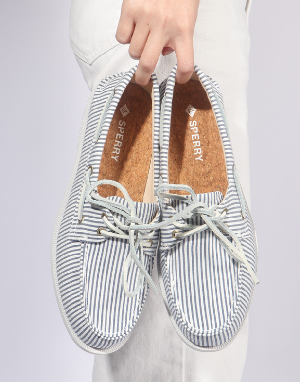 Striped summer boat shoes Striped summer boat shoes for a summer beach party outfit.