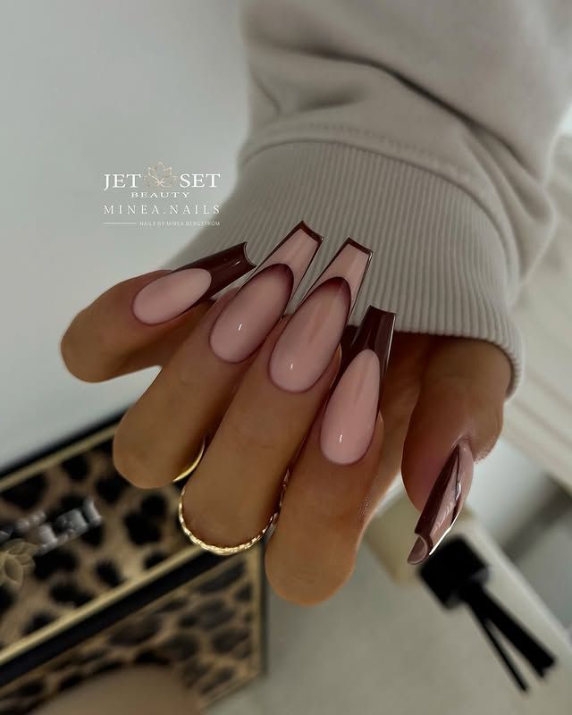Brown French tipped coffin fall nails designs Brown French tipped coffin fall nails designs