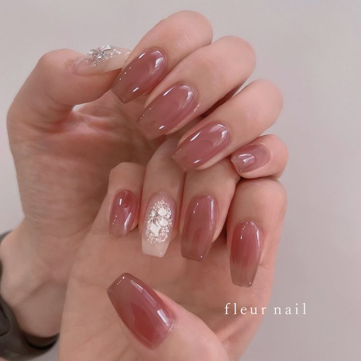 Deep mauve fall glass acrylic nails Deep mauve fall glass acrylic nails