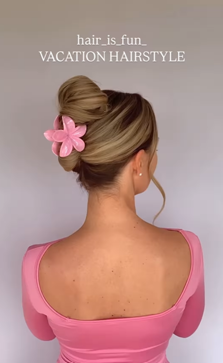 Easy claw clip updo hairstyle for summer