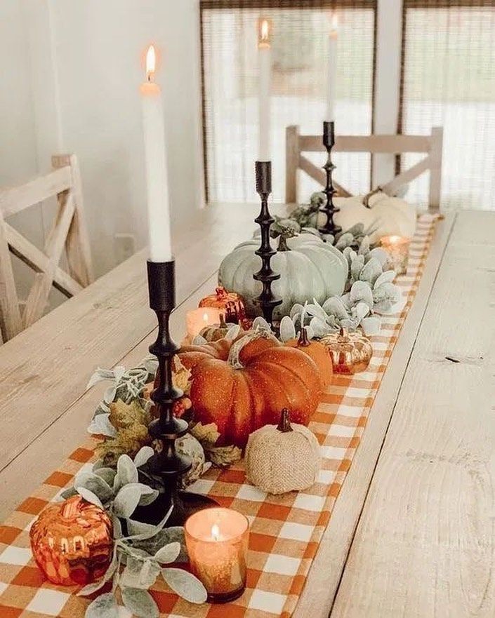 Fall table center ideas. Fall dining room table scapes for Thanksgiving.