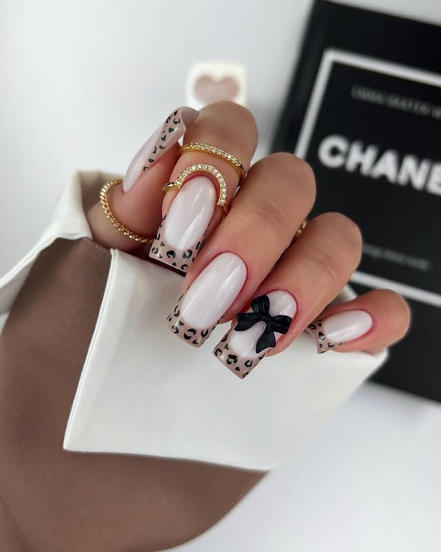 Leopard print tipped square fall nail designs 2025 Leopard print tipped square fall nail designs 2025