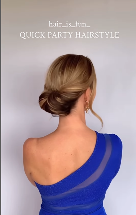 Low twisted chignon summer hairstyle. Low bun hairstyle.