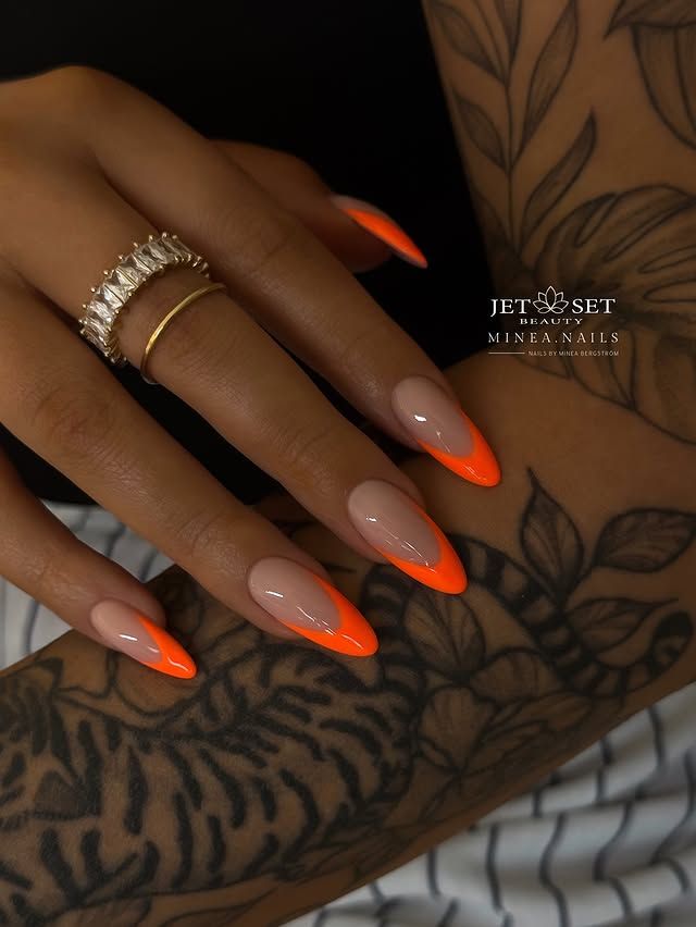 Orange tipped fall almond nails. Fall French nails Orange tipped fall almond nails. Fall French nails