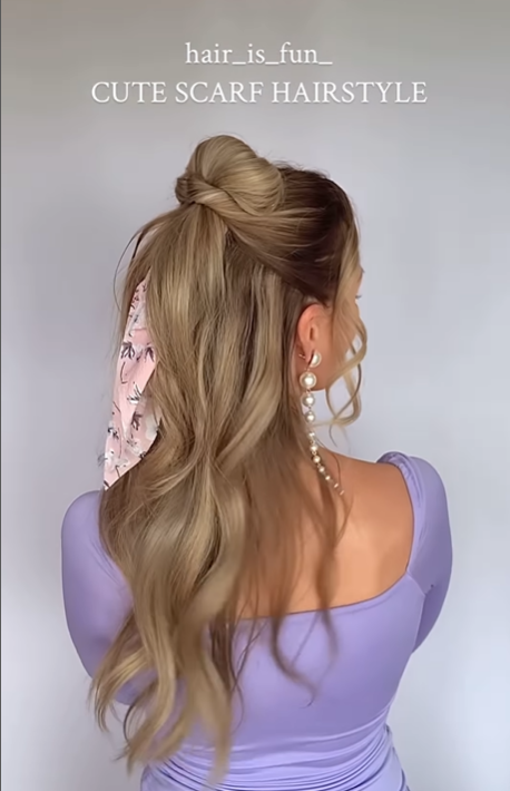 easy summer half updo hairstyle with a scarf easy summer half updo hairstyle with a scarf