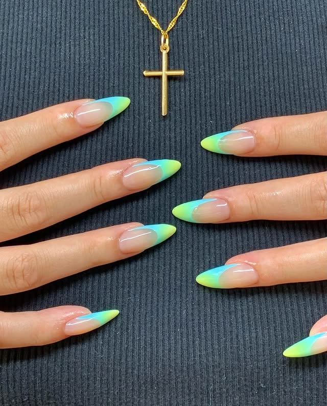 Colorful French-tipped nails for summer vacation.