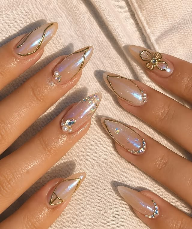 Gold glam summer acrylic vacation nails