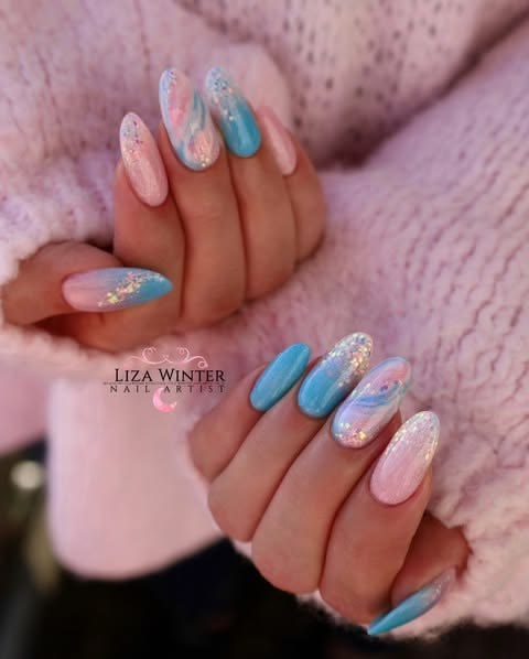 Acrylic summer marble nail designs.