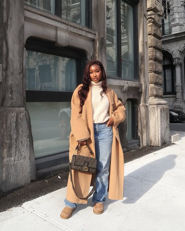 Long wool coat casual fall outfit.