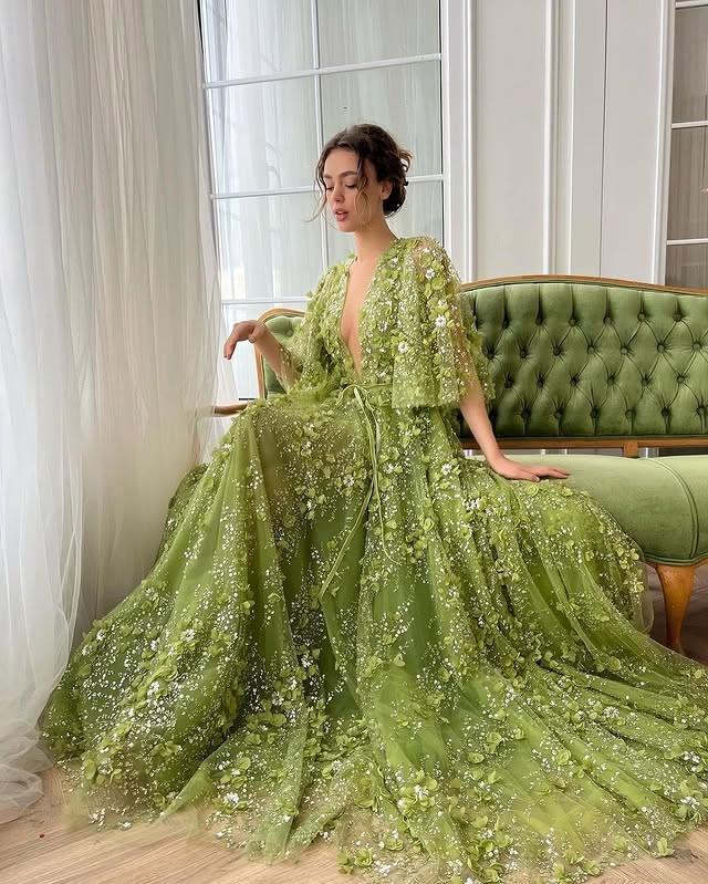 Green colored wedding dress for spring summer. Green colored wedding dress for spring summer.
