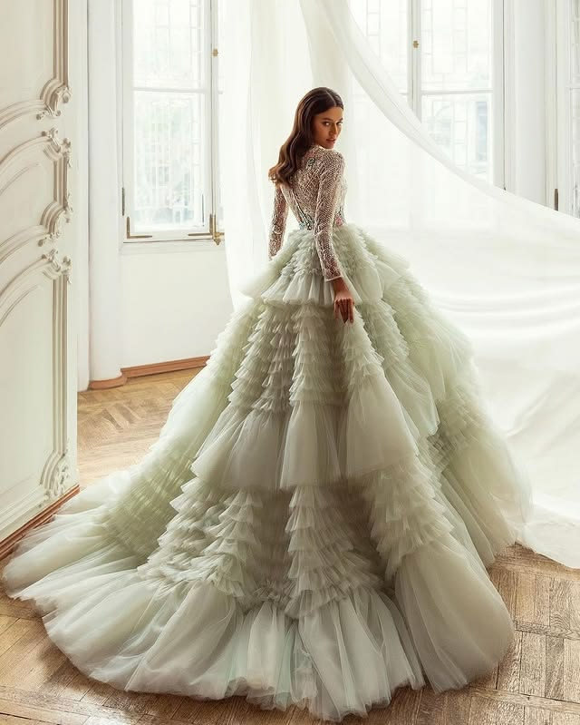 Light green tulle colored wedding dress. Light green tulle colored wedding dress.
