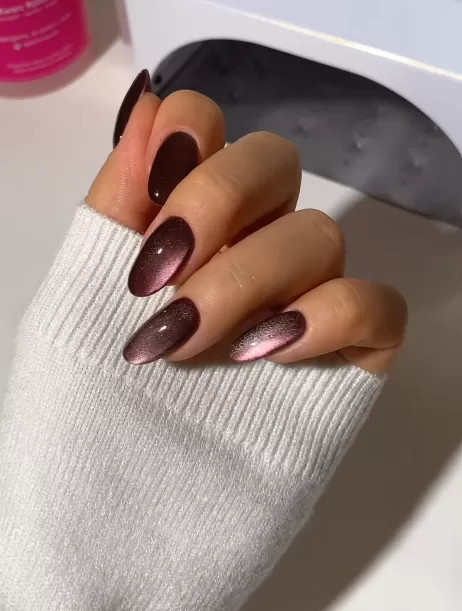 Deep purple fall glass nails. Fall acrylic nail ideas.