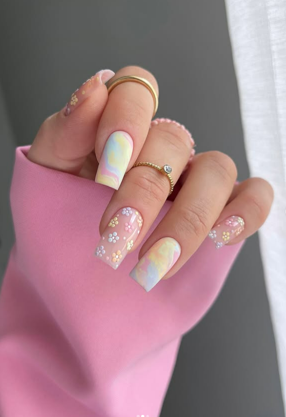 Pastel floral nail art spring nails Pastel floral nail art spring nails