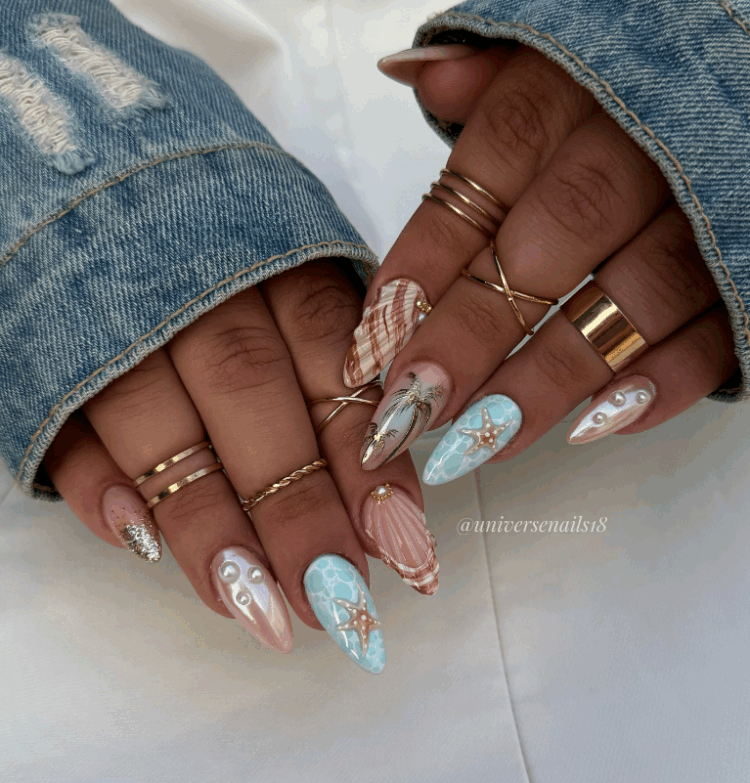 Summer shell nails for the beach. Beach nails. Summer shell nails for the beach. Beach nails.