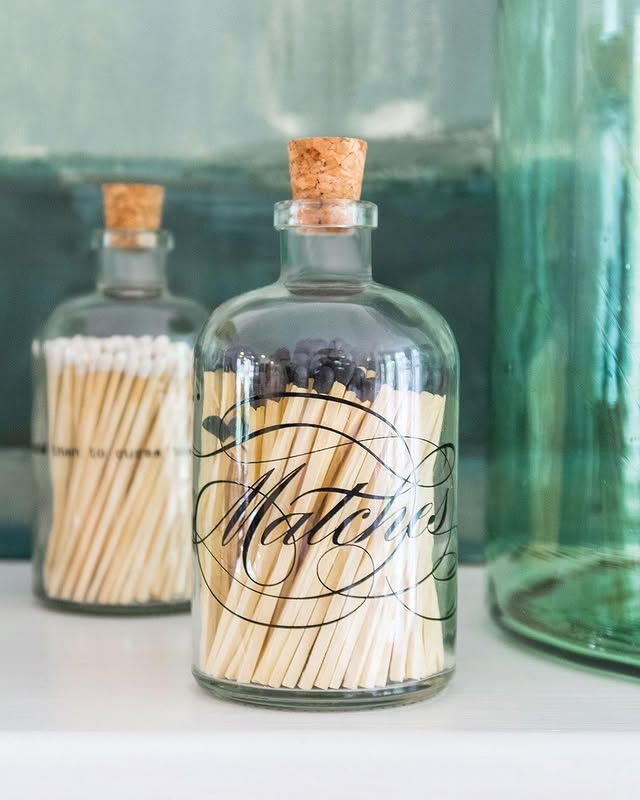 Apothecary jar styling ideas. Apothecary jar storing matches.
