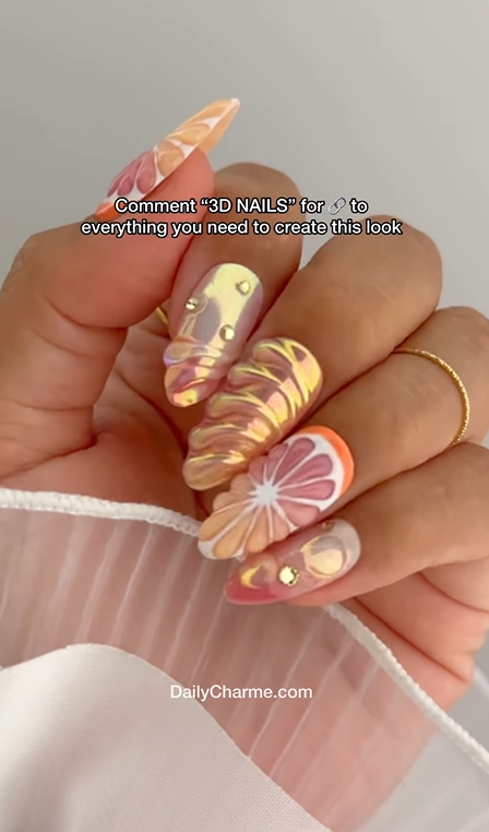 Summer 3d fruit nail designs - oranges.