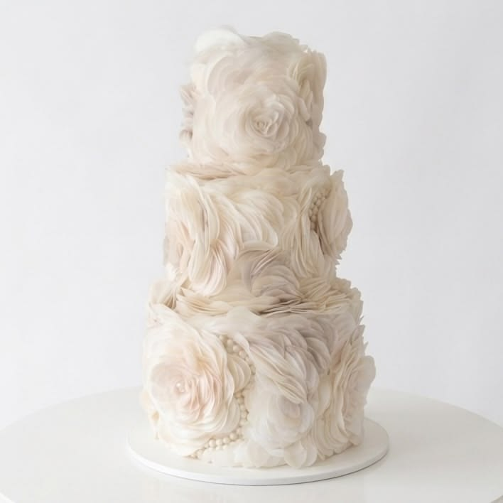 Wedding cake with wafer paper rose design