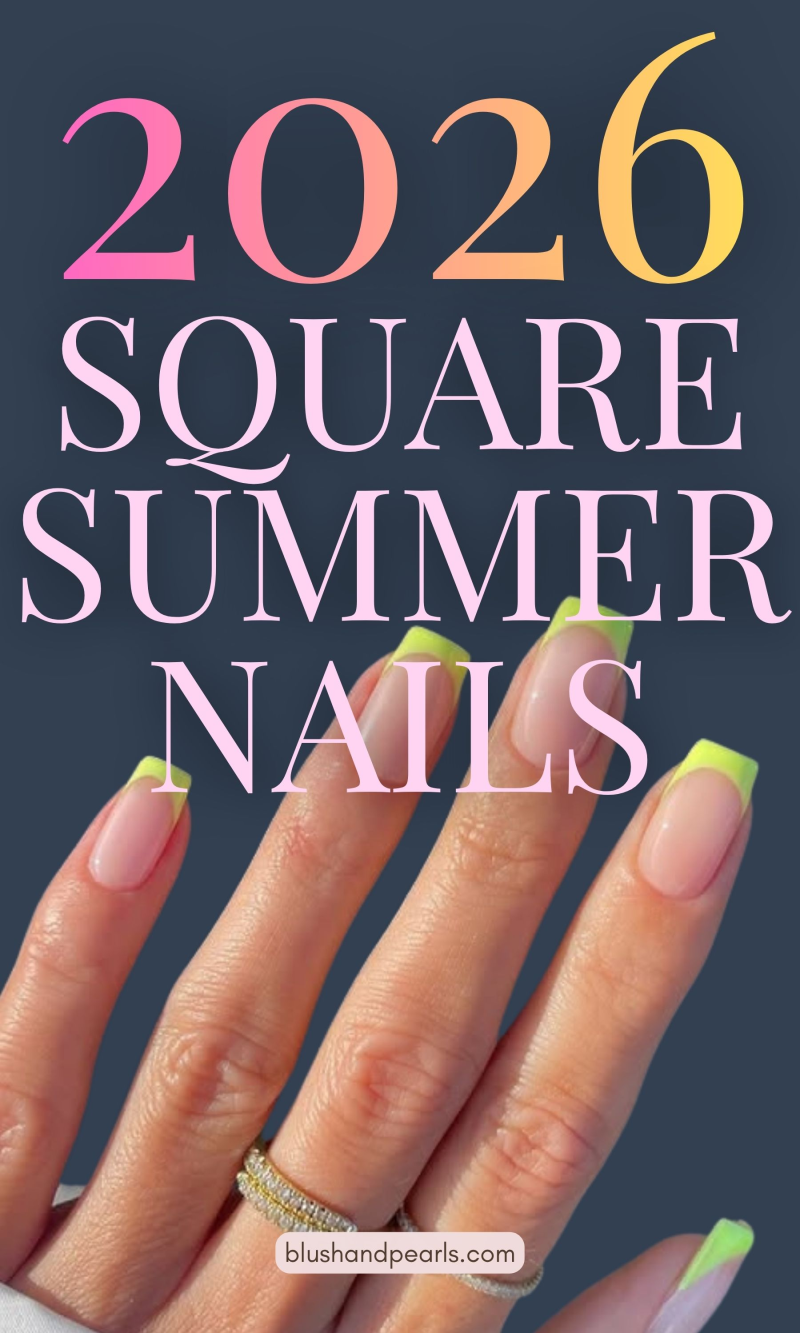 Short Square Summer Nails for an elegant mani.