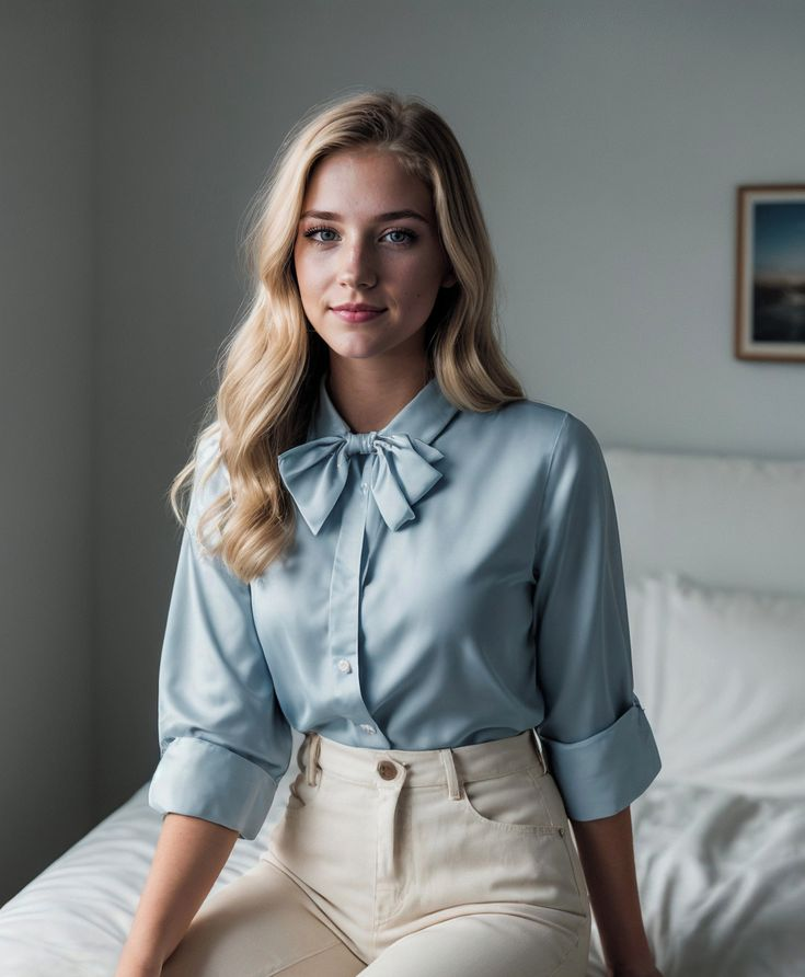 Bow tie blouse with jeans preppy outfit ideas fall