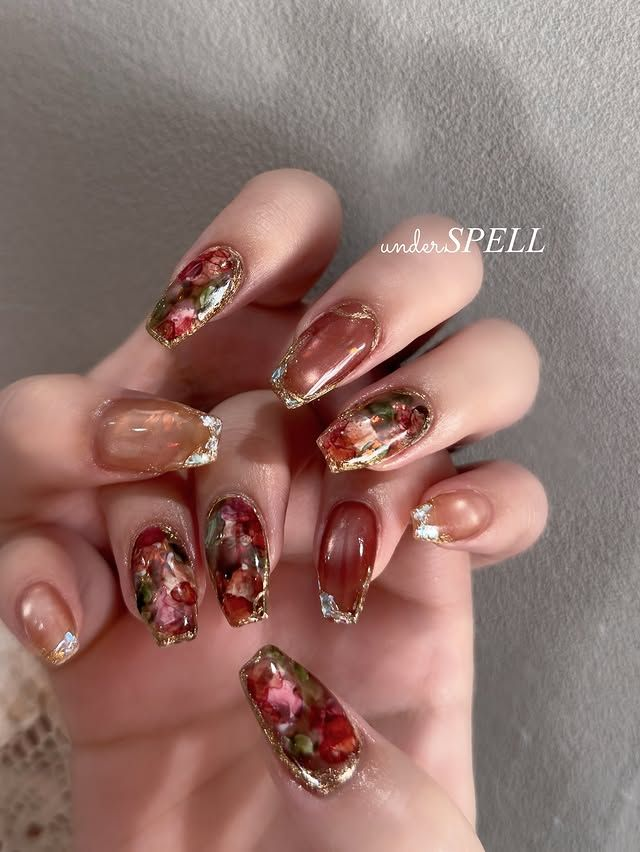 Fall brown glass nails. Marble glass nails. Fall brown glass nails. Marble glass nails.