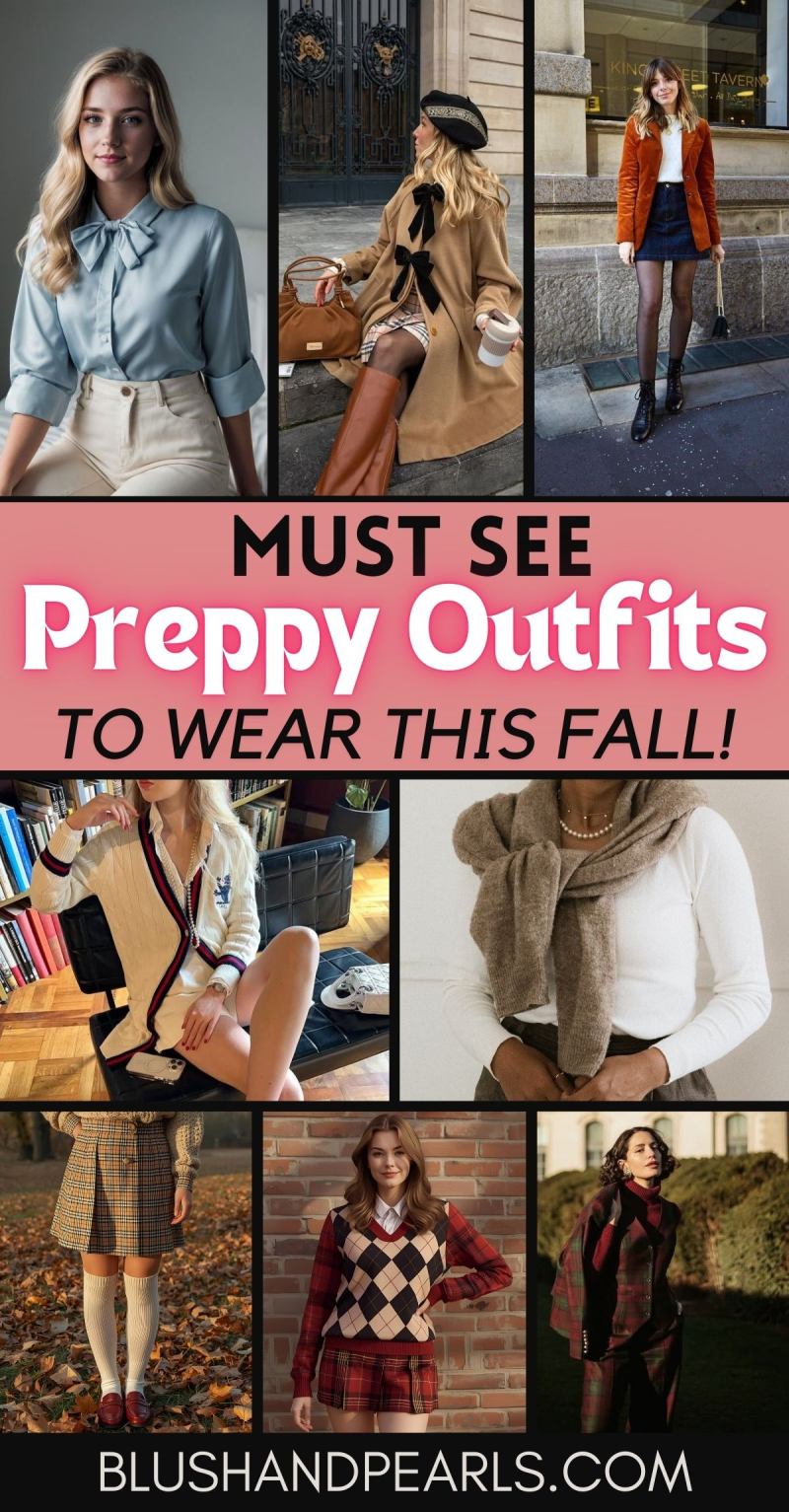 Preppy Outfits to wear in fall 2025. Fall style trends.