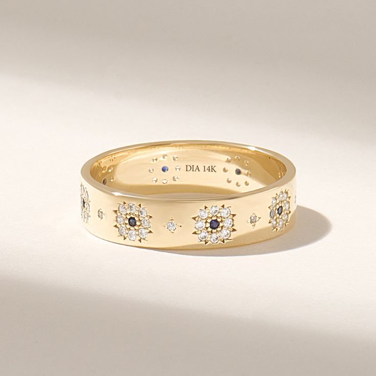 14k Solid Gold Sapphire Floral Wedding Band, Pave Diamond Ring for Women, Unique 18k Gold Anniversary Jewelry Gift, Handmade Ring - Etsy Canada