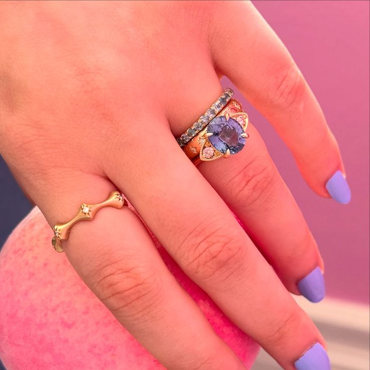 Colored stones wedding band stack