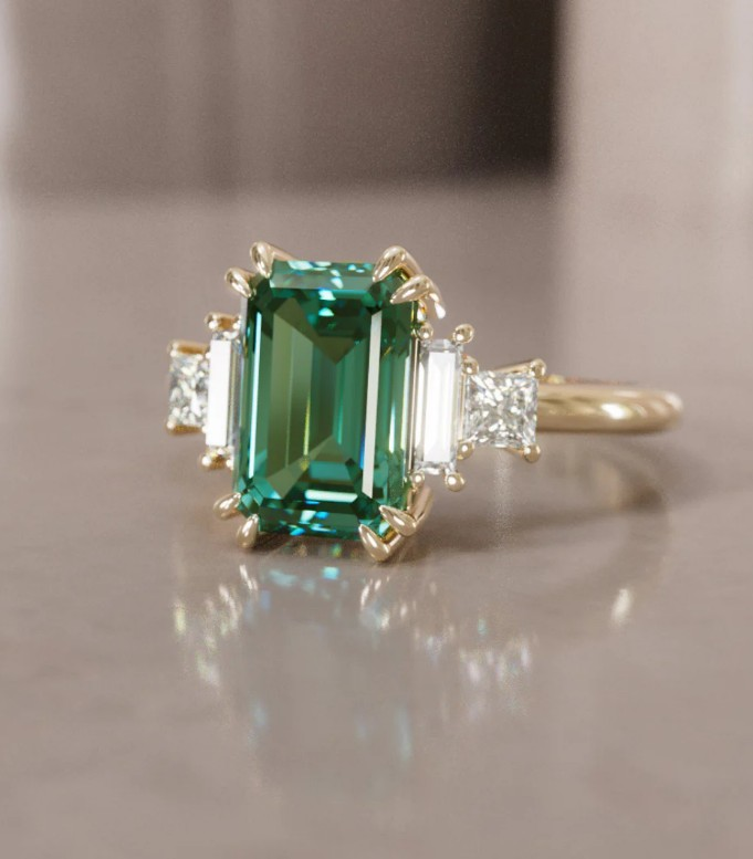 Green sapphire colored gemstone engagement ring 5 stone setting