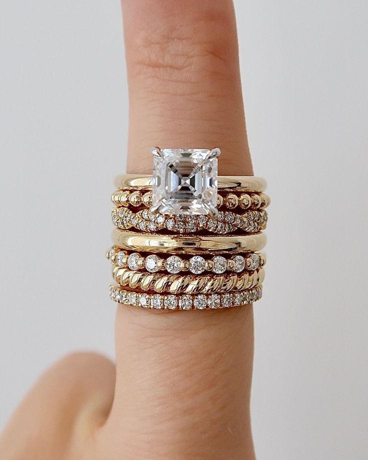 Low profile diamond maximalist wedding band stack