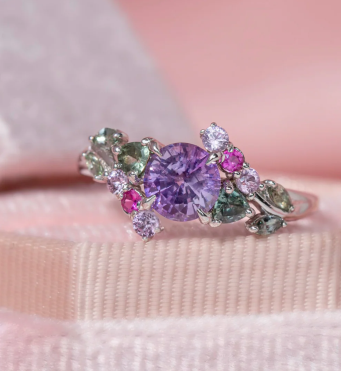Multi-colored gemstone cluster engagement ring Multi-colored gemstone cluster engagement ring