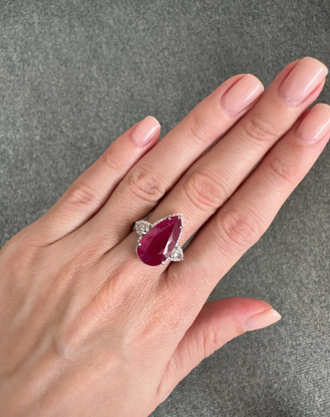 Ruby colored stone engagement ring pear cut Ruby colored stone engagement ring pear cut