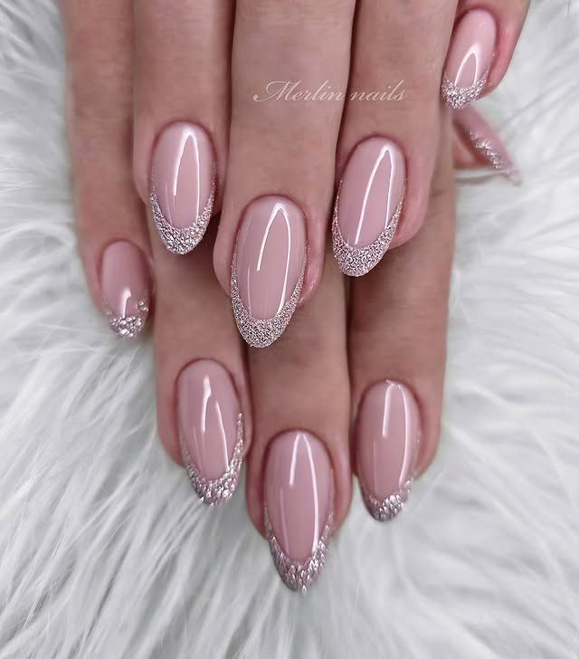 Pink glitter tipped new years eve nails