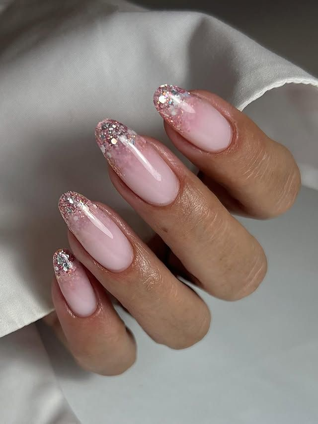 Pink new years eve nails with glitter tips