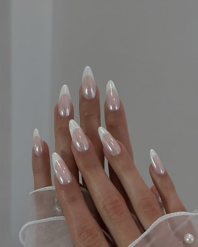 Milky white French nails
