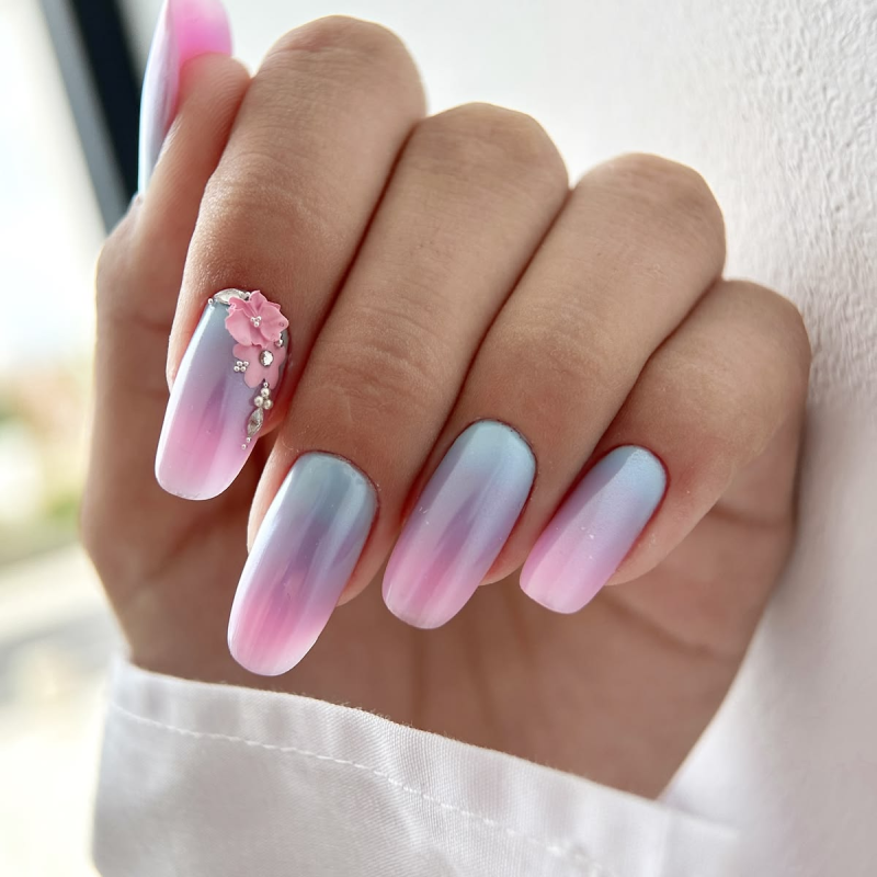 Blue and pink ombre summer nails. Blue and pink ombre summer nails.